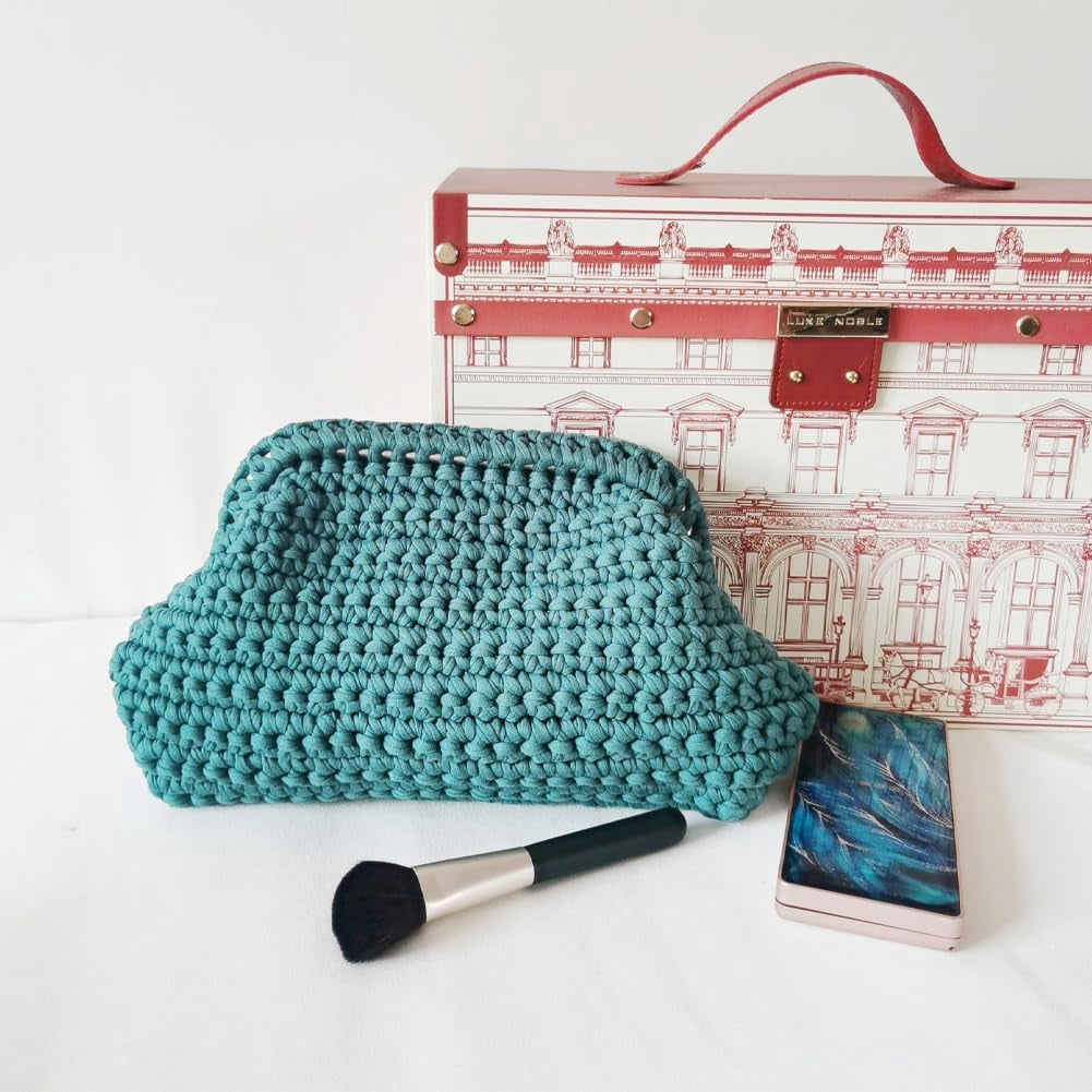 Summer Beach Clutch Purses for Women Woven Crochet Handbags Dumpling Clutch Ruched Cloud Purse Casual Colorblock Bag