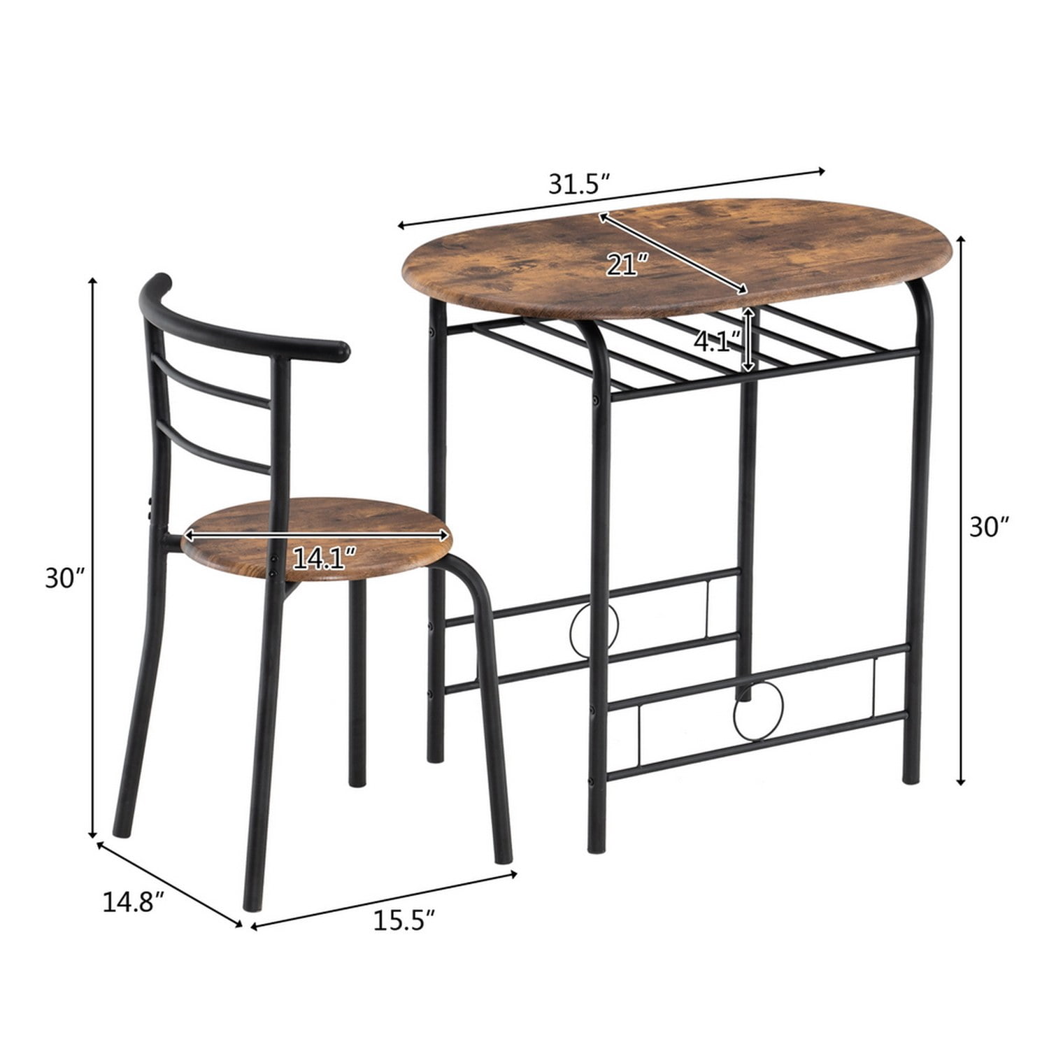 Fire Wood Black 3-Piece Breakfast Table Set with Two Chairs, 31 x 20.75 x 29.5 in