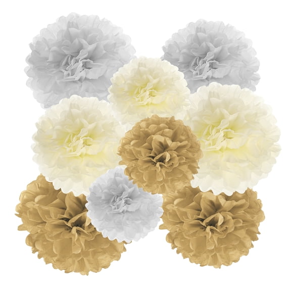 Uxcell 8" 10" 12" Tissue Paper Pom Poms, 18PCS Pom Poms Paper Flowers Ball Tissue Paper Flowers for Wedding Bridal Shower Birthday Bachelorette Party Backdrop Decoration, White Yellow Tone
