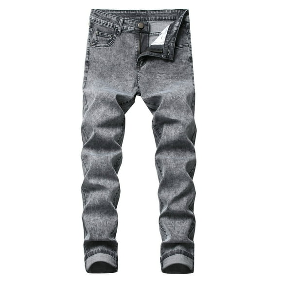 TIMIFIS Men's Slim-Fit Stretch Jean Fashion Trend Micro Elastic Slim Tie Elastic Small Straight Leg-Dark GrayFall s