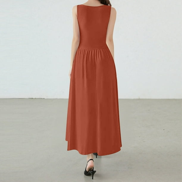 WILLBEST Vestidos De Mujer Vestido Casual Sin Mangas De Color Sólido Para Mujer Vestido Midi De Verano Con Cintura Ajustada A La Moda