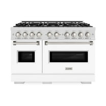 ZLINE 48 in. 6.7 cu. ft. Classic Double Oven Dual Fuel Range with 8 Burner Gas Cooktop in DuraSnow Stainless Steel with White Matte Doors (CDRS-WM-48)