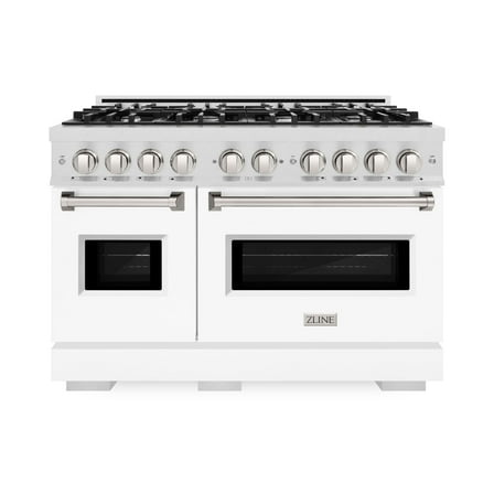 ZLINE 48 in. 6.7 cu. ft. Classic Double Oven Gas Range with 8 Burner Cooktop in DuraSnow Stainless Steel with White Matte Doors (CGRS-WM-48)