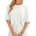 thumbnail image 4 of Half Sleeve Solid Color Women Casual Oversize Knit Pullover Sweater, 4 of 6