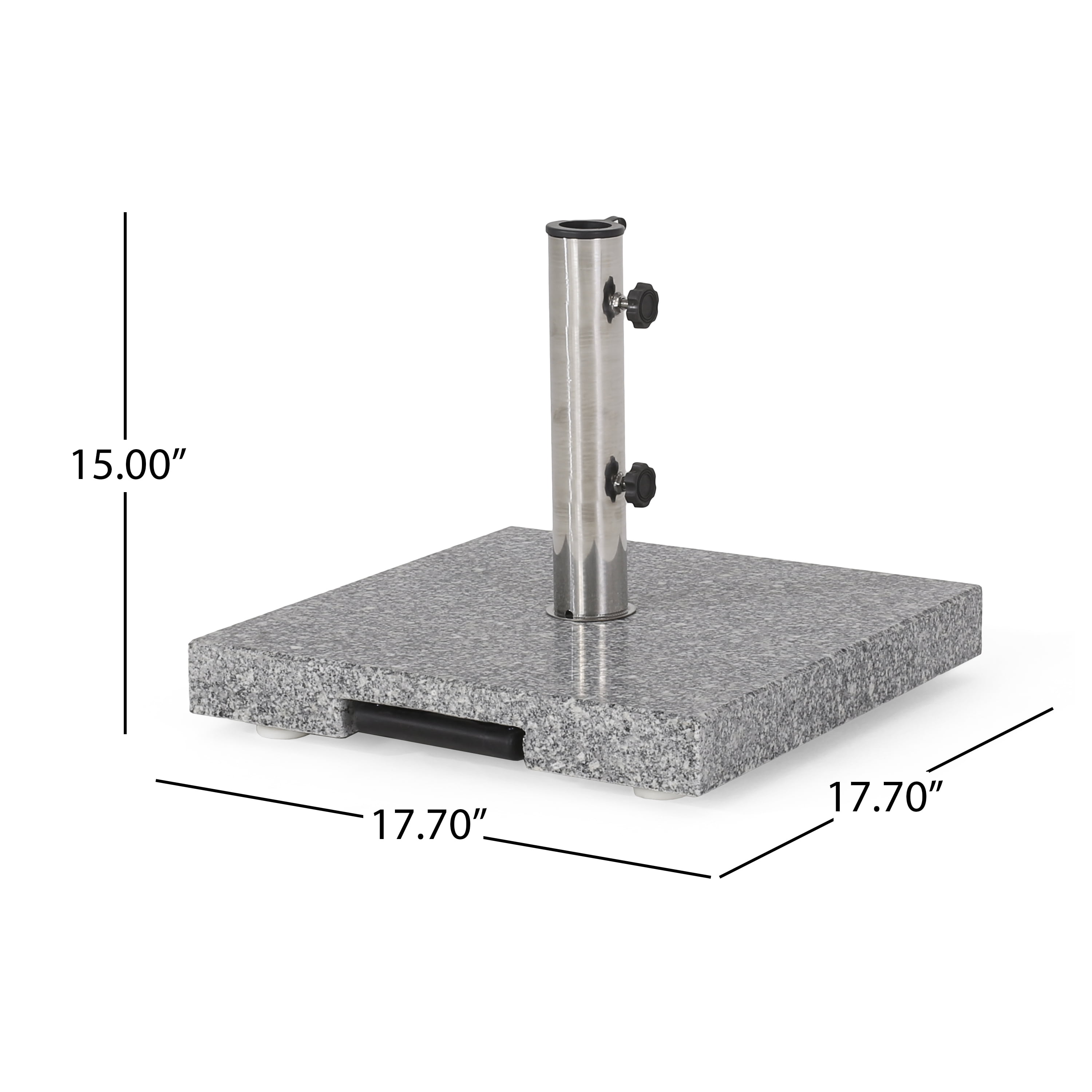 GDF Studio Martino Square Granite and Stainless Steel Umbrella Base, Natural Gray