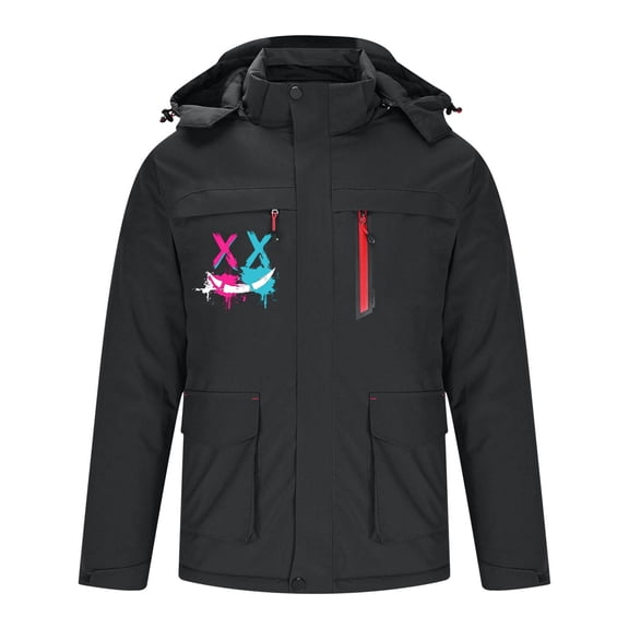 guisaled Men Heated Jacket Waterproof Electric Hooded Zipper Heating Coat Windproof Soft Shell Fashion Printed Adult Jackets