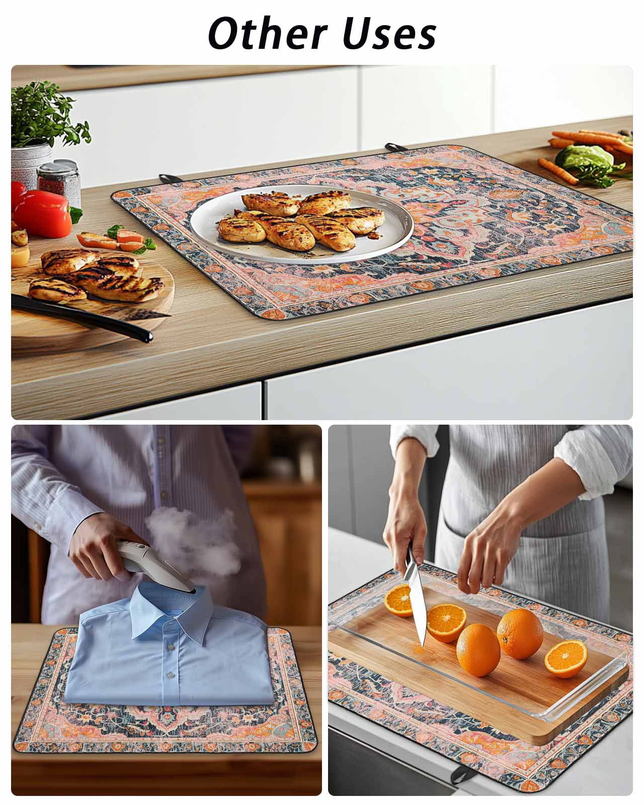 Stove Top Covers for Electric Stove, Pink Orange Blue Glass Stovetop Cover Protector, Ethnic Middle Century Geometric Art Induction Cooktop Protector Oven Mat for Kitchen Countertop 24"x21"