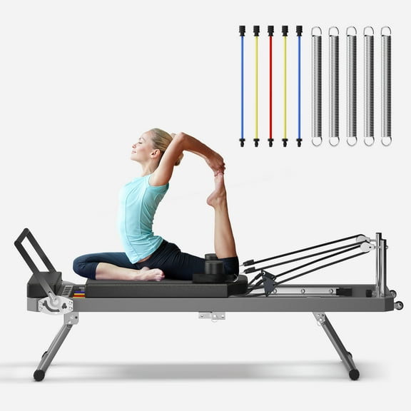Soges Foldable Pilates Reformer Machine for Home Use, Portable Pilates Reformer Machine Equipment with Springs & colourful Elastic Cords Pilates Equipment for All Level Users, Up to 330lbs, Black