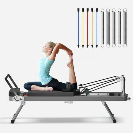 Soges Foldable Pilates Reformer Machine for Home Use, Pilates Reformer Machine Equipment with Springs & colourful Elastic Cords, Foldable Pilates Equipment for All Level Users, Up to 330lbs, Black