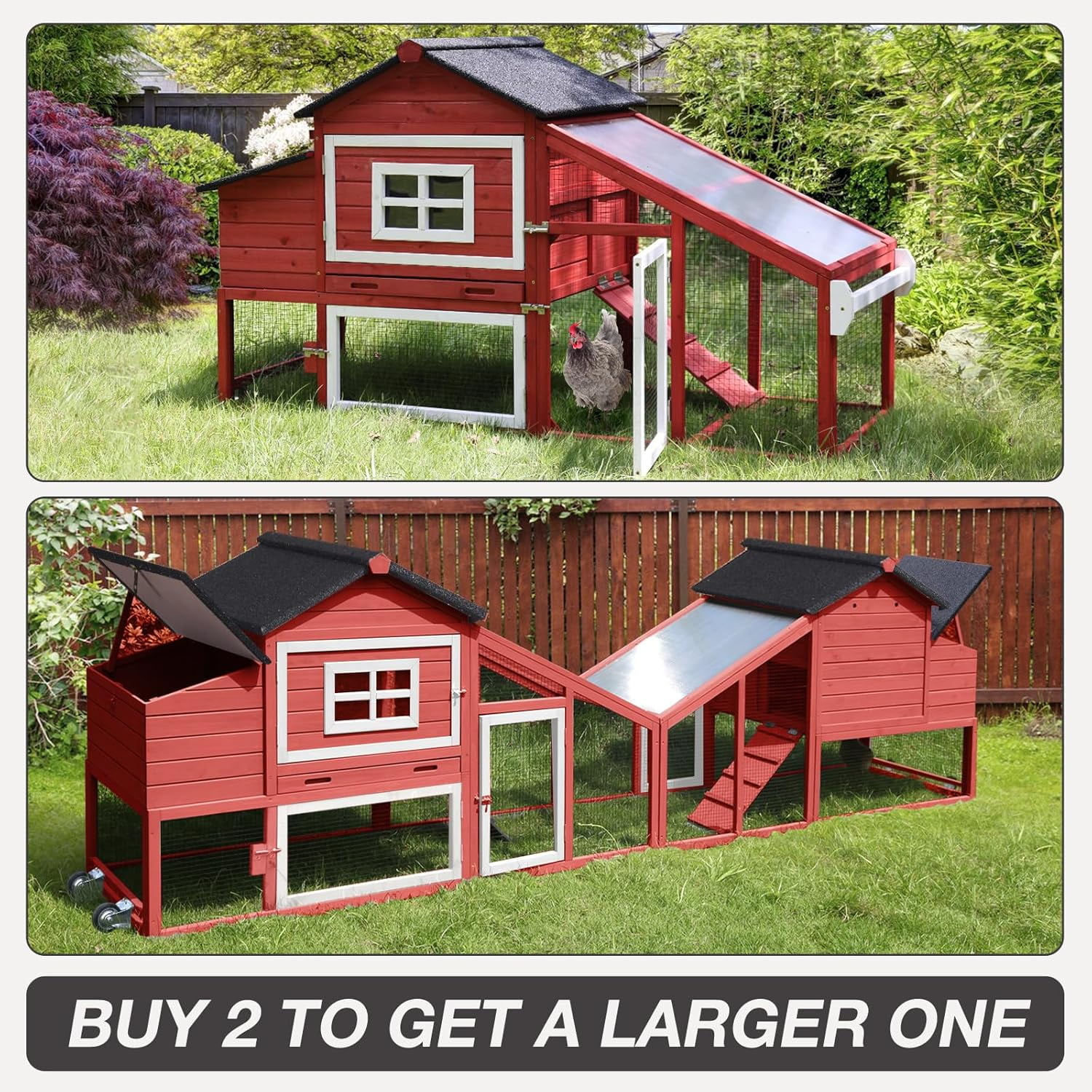Aivituvin Mobile Chicken Coop with Wheels for 2-4 Chickens, Weatherproof Chicken House Poultry Cage with Nesting Box, Leakproof Pull-Out Tray for Outdoor Backyard, Red
