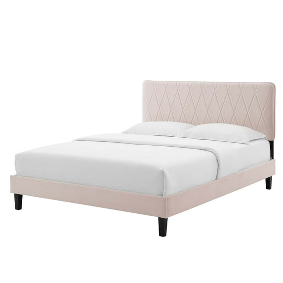 Platform Bed Frame, King Size, Velvet, Pink, Modern Contemporary Urban Design, Bedroom Master Guest Suite
