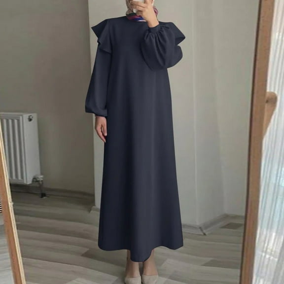 Axiiglly Maxi Dresses for Women Solid Color Boho Dresses Casual Loose Ruffle Hawaiian Dresses Comfy Flowy Beach Dresses