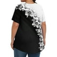 thumbnail image 3 of Womens Pleated Graphic Tees Plus Size Clothes Crew Neck Floral Tshirts Casual Trendy Summer Tops Black, XL, 3 of 6