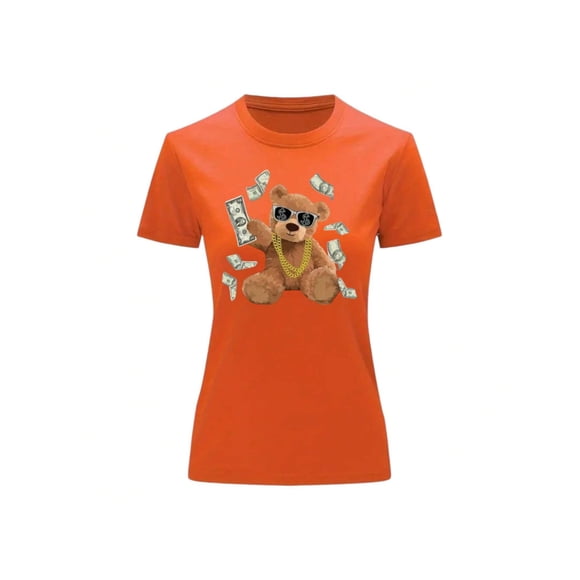 Playera Blusa de Oso Millonario con Dólares Dinero Ropa De Mujer Color Anaranjado Talla Mediana Marca Emil SaEs