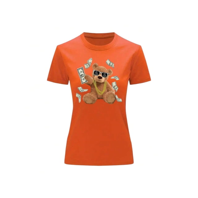 Playera Blusa de Oso Millonario con Dólares Dinero Ropa De Mujer Color Anaranjado Talla Chica Marca Emil SaEs