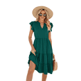 thumbnail image 2 of Womens Summer Dress Ruffle Sleeve V Neck Midi Dresses Dark Green S, 2 of 6