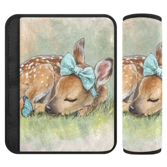 2 Pcs Seat Belt Strap Covers Pad for Car Soft Flannel Car Seat Belt Shoulder for All Cars Sleeping Cute Baby Deer