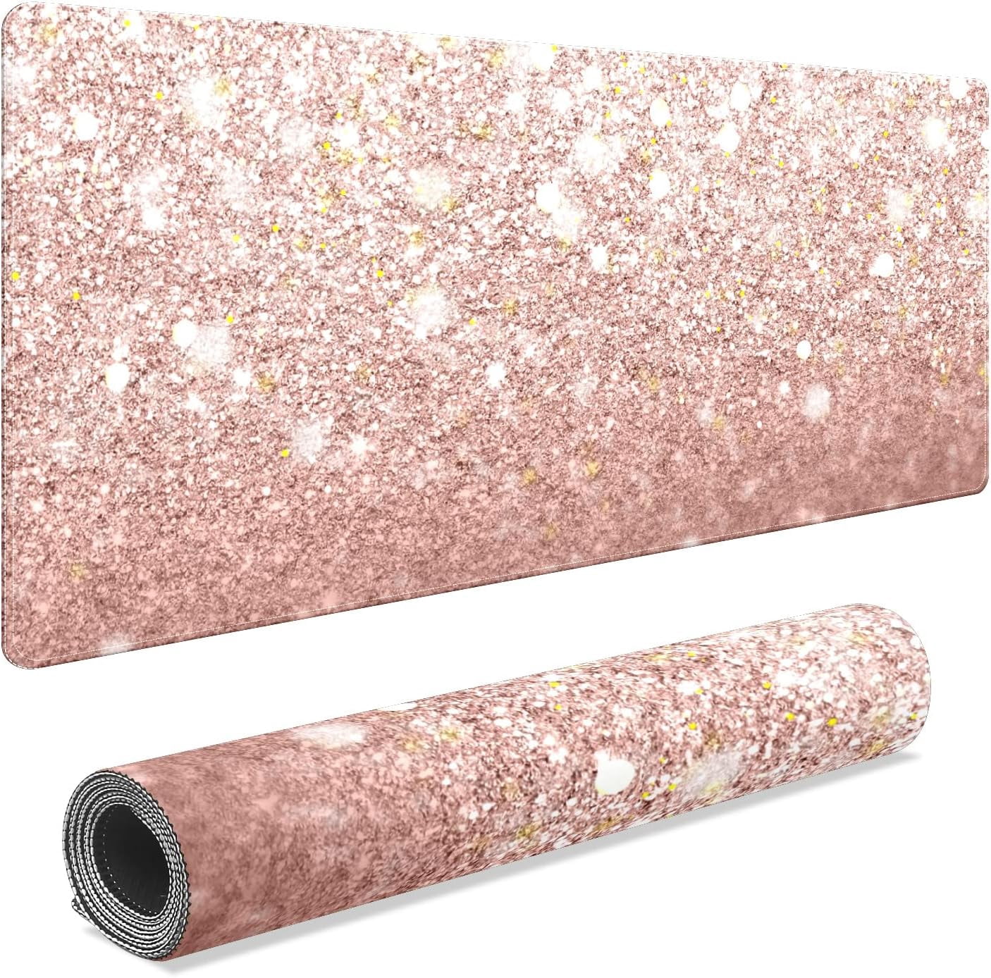 Rose Gold Glitter Desk Mat, Desk Accessory, Cute Workspace, Trendy Workspace, Trendy, 35.4x15.7in Large Gaming Mouse Pad, Cute Desk Topper, Pretty Desk Pad