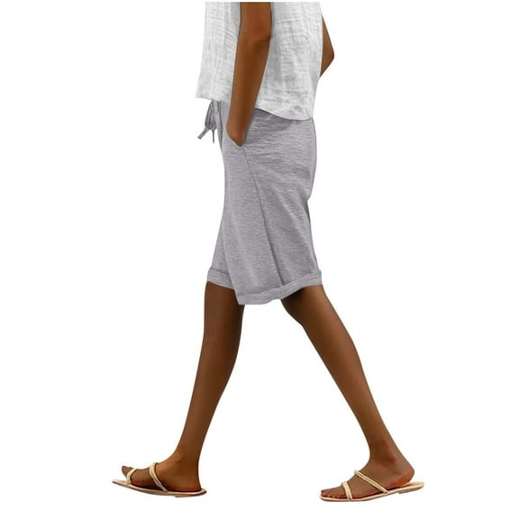 FAIWAD Shorts for Women Knee Length Summer Casual Elastic Waist Shorts with Pockets Drawstring Loose Sweat Shorts