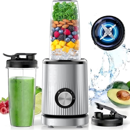 mountain country soap smoothie blender  450w personal blender for kitchen and blend shakes smoothies frozen drinks  baby food with 2 no-bpa portable cups-silver