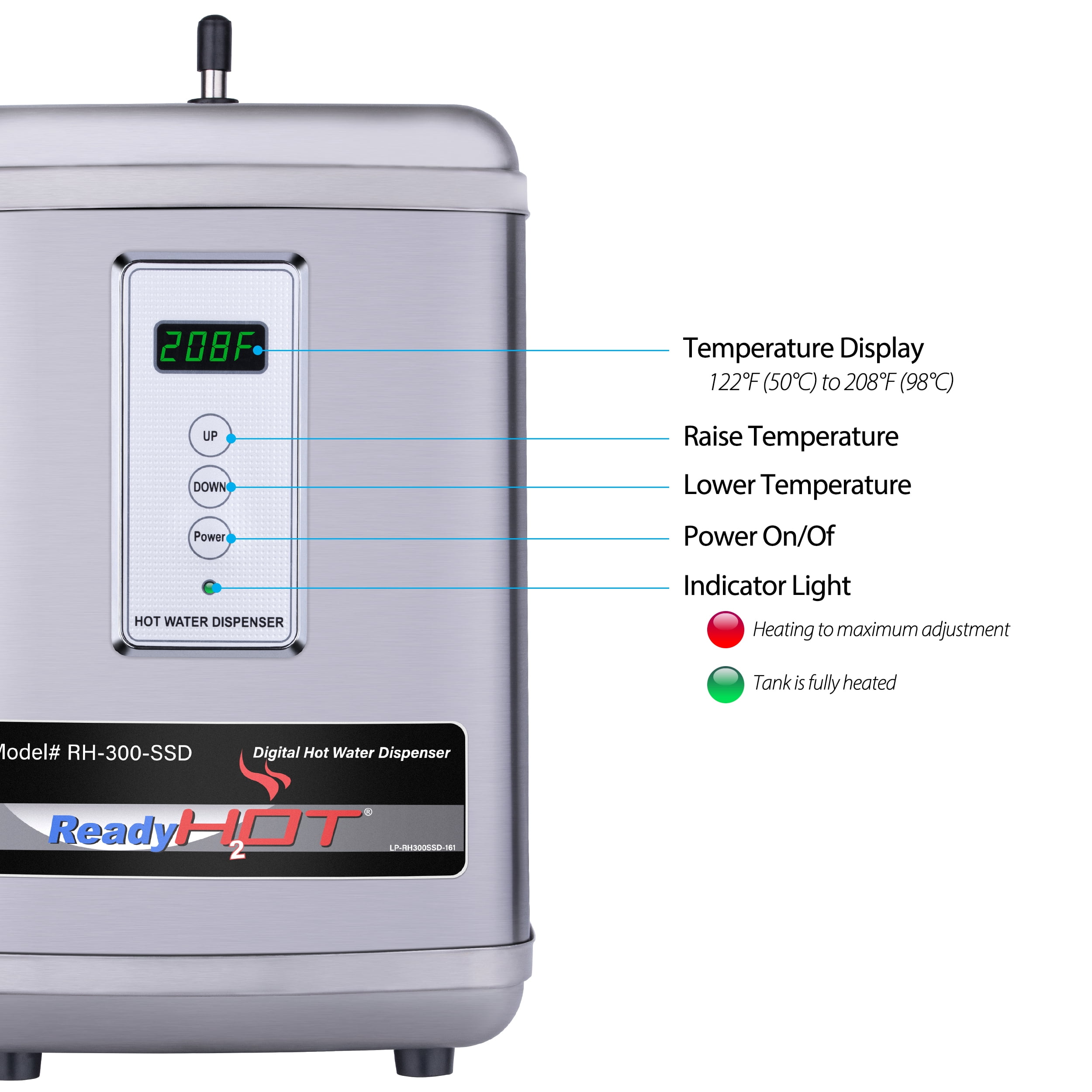 Ready Hot 41-RH-300-F560-BN Instant Hot Water Dispenser System, 2.5 Quarts,  Digital Display Dual Lever Hot and Cold Water Faucet Brushed Nickel