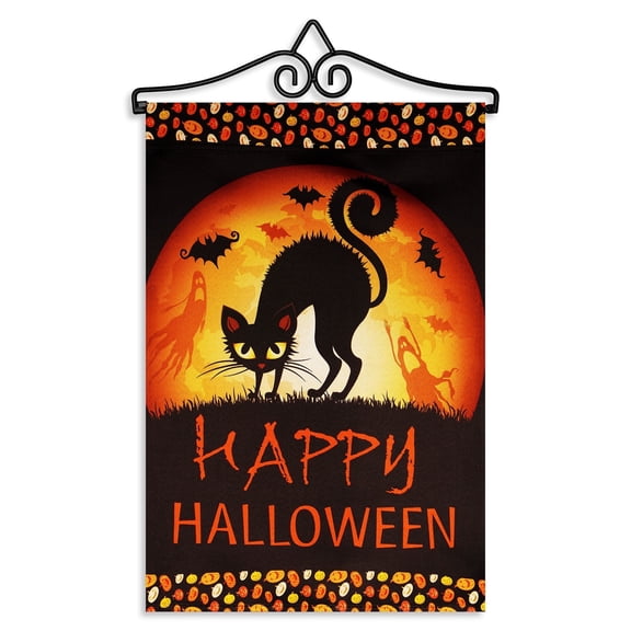 G128 Double-Sided Halloween Garden Flag Set 12"x18" with 14" Garden Flag Hanger Holder Outdoor