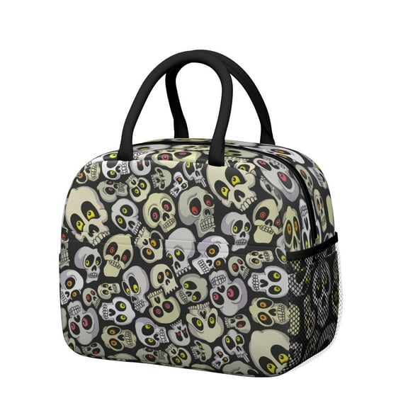 Reusable skull Lnsulated Lunch Bag for Women & Men-Leakproof Water-Resistant Cooler Tote,Large Capacity(10.6x8.7x6.3in)for Work,Office,Travel,Picnic,Beach.