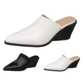 thumbnail image 2 of Womens Mules Point Closed Toe Pumps Chunky Block Heel Sandal Leather Slip-on Backless Wedged Casual Dress Shoes, 2 of 6