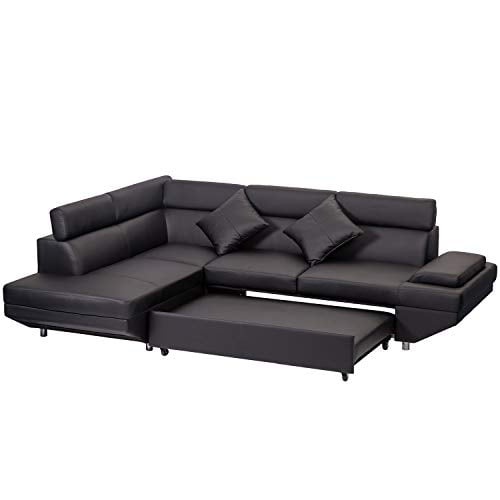 Living Room Futon Sofa Bed Couches, Modern Leather Sleeper Sofa Sectional