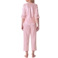 thumbnail image 3 of Conjunto de pijama de satén para mujer INSPIRE CHIC, camisa de media manga de seda con pantalones largos, ropa de descanso suave, color rosa, 3 of 6