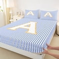thumbnail image 3 of Feelyou Sequin Print Letter Twin Sheet Sets for Child, Cartoon Monogrammed A Twin Fitted Sheet, Blue Stripes Lines Flat Sheet, Super Cozy Room Decor, 3-Piece, 3 of 7