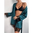 thumbnail image 3 of Eyelash Lace Trim Self Belted Satin Night Robe, 3 of 4