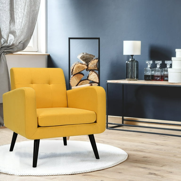 Costway Mid Century Accent Chair Large Fabric Single Sofa with Rubber Wood Legs Walmart