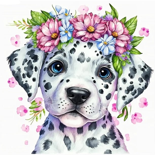 Pintura de diamante 5D DIY, kit de perro manchado con taladro redondo completo, decoración del hogar, 30x30cm