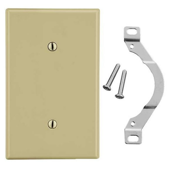 Blank Strap Mount Wall Plate, Number of Gangs: 1 Plastic, Satin Finish, Ivory