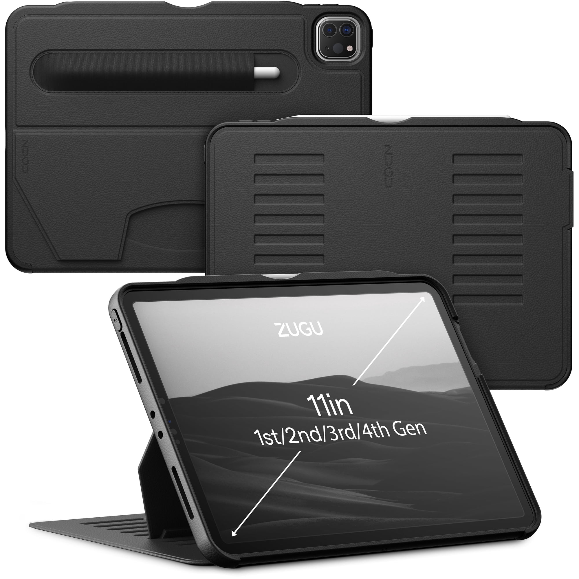 ZUGU Case for iPad Pro 11 inch (1st, 2nd, 3rd & 4th Gen) 2018/2020/2021/2022 - Slim Protective Case - Wireless Apple Pencil Charging - Convenient Magnetic Stand & Sleep/Wake Cover - Stealth Black