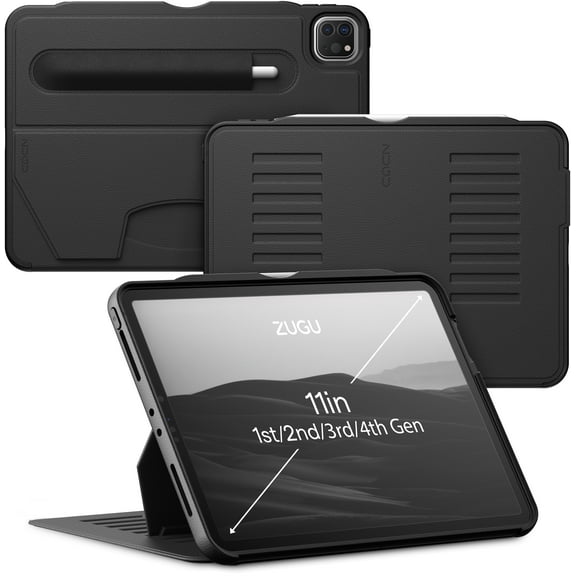 ZUGU Case for iPad Pro 11 inch (1st, 2nd, 3rd & 4th Gen) 2018/2020/2021/2022 - Slim Protective Case - Wireless Apple Pencil Charging - Convenient Magnetic Stand & Sleep/Wake Cover - Stealth Black