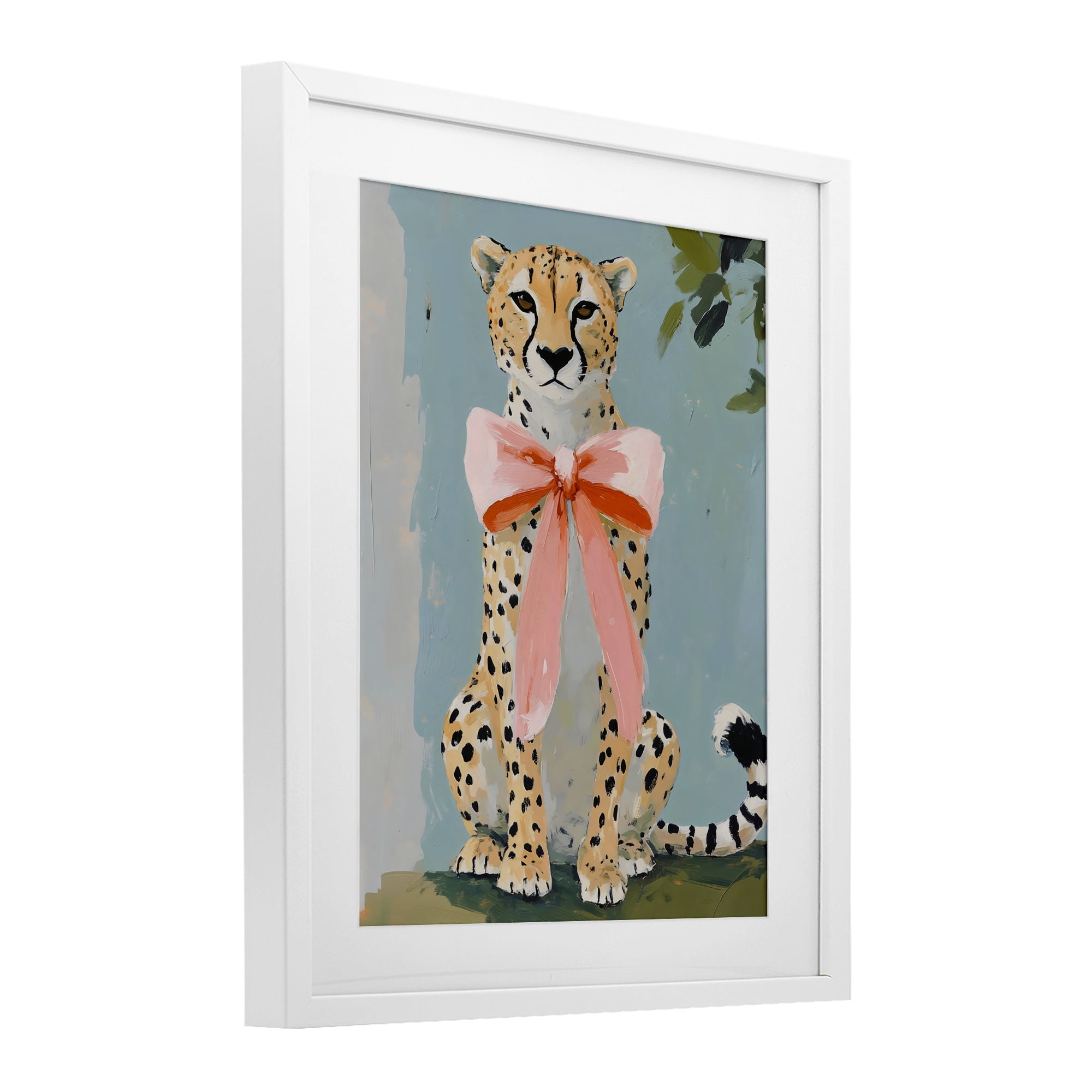 Stupell Industries Cheetah with Big Pink Bow White Framed Print Under Glass, design by The Prints Vibe