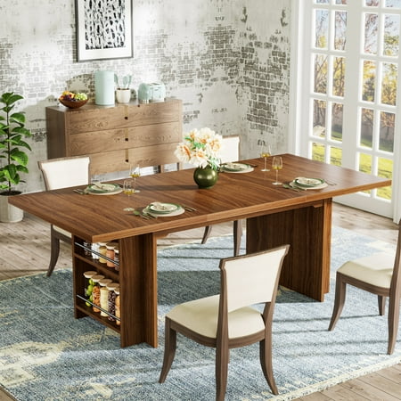 Tribesigns Farmhouse Dining Table for 6 to 8 63-Inch Rectangular Wooden Kitchen Table with Storage Industrial Dinner Table with Shelves for Dining Room Kitchen Living Room