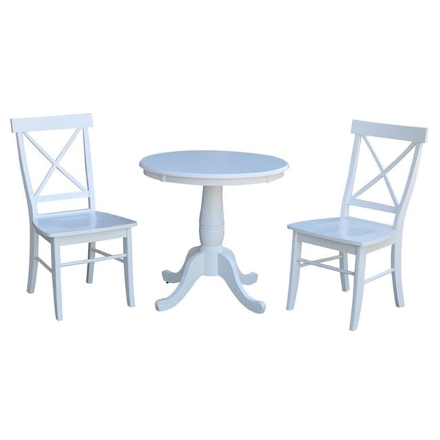 International Concepts K08-30RT-C613P Table à Pied Ronde de 30 Pouces avec 2 Chaises à Dossier Croisé - Ensemble de 3 Pcs