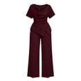 thumbnail image 5 of Cagogo Women Plus Size 2 Piece Set Casual Summer Cruise Outfits Loose Short Sleeve Crew Neck Tops Comfy Pants Matching Lounge Sets Tracksuits Travel Airport Clothes, Wine L, 5 of 6
