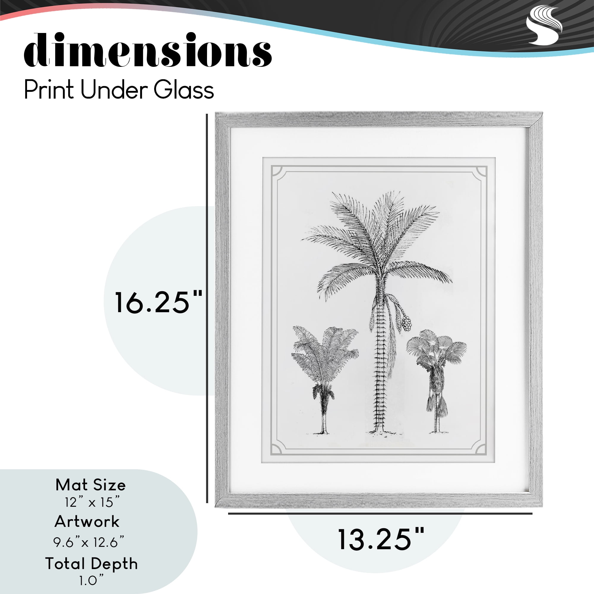 Palm Tree Trio Sketches Gray Framed Print Under Glass, design by Lettered and Lined