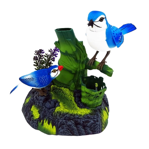 Pantalios para hablar, juguete para pájaros de control de sonido, juguete para niños liviano, decoración de la oficina para el hogar aves eléctricas 2 pájaros azules