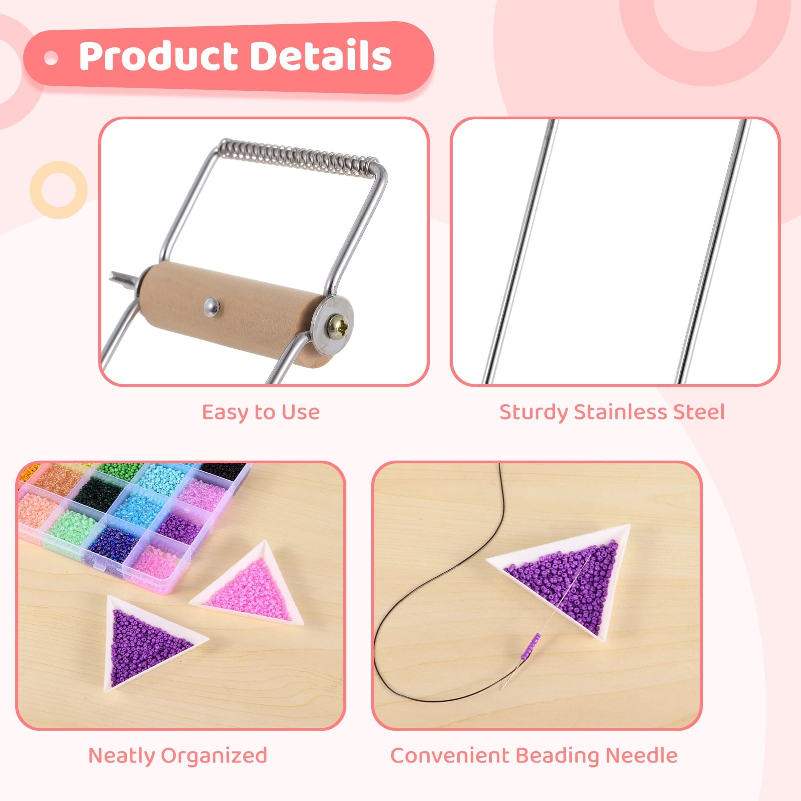 Adjustable Metal Bead Loom Kit, Loom Beading Supplies with 46000 Glass Seed Beads 2 Bead Needles Trays, Bead Loom Set, DIY Bracelet Necklace Earring Jewelry Making Set, Gift for Craft Lovers
