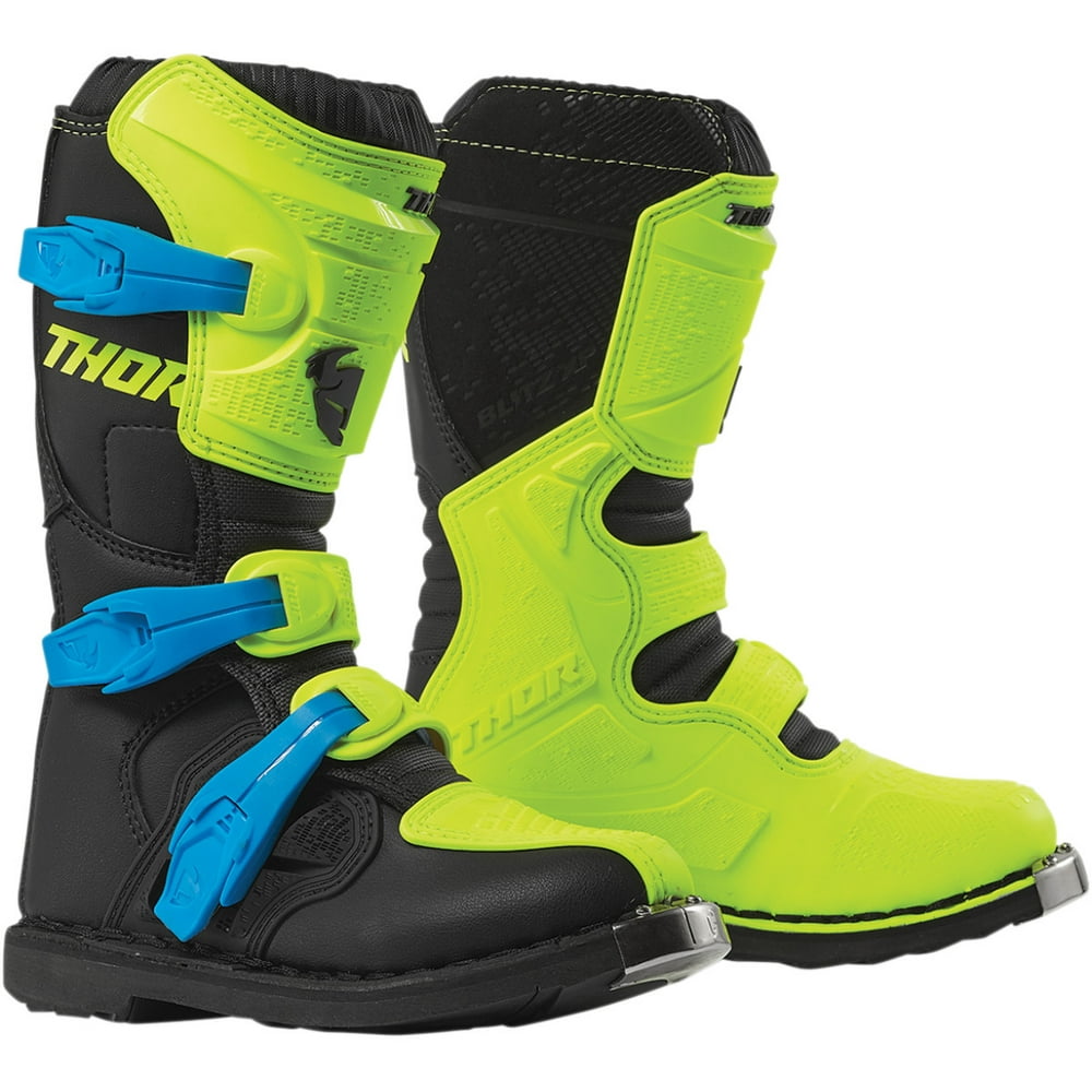 Thor Blitz XP Youth MX Offroad Boots Fluo Acid Yellow/Blue/Black 6 USA ...