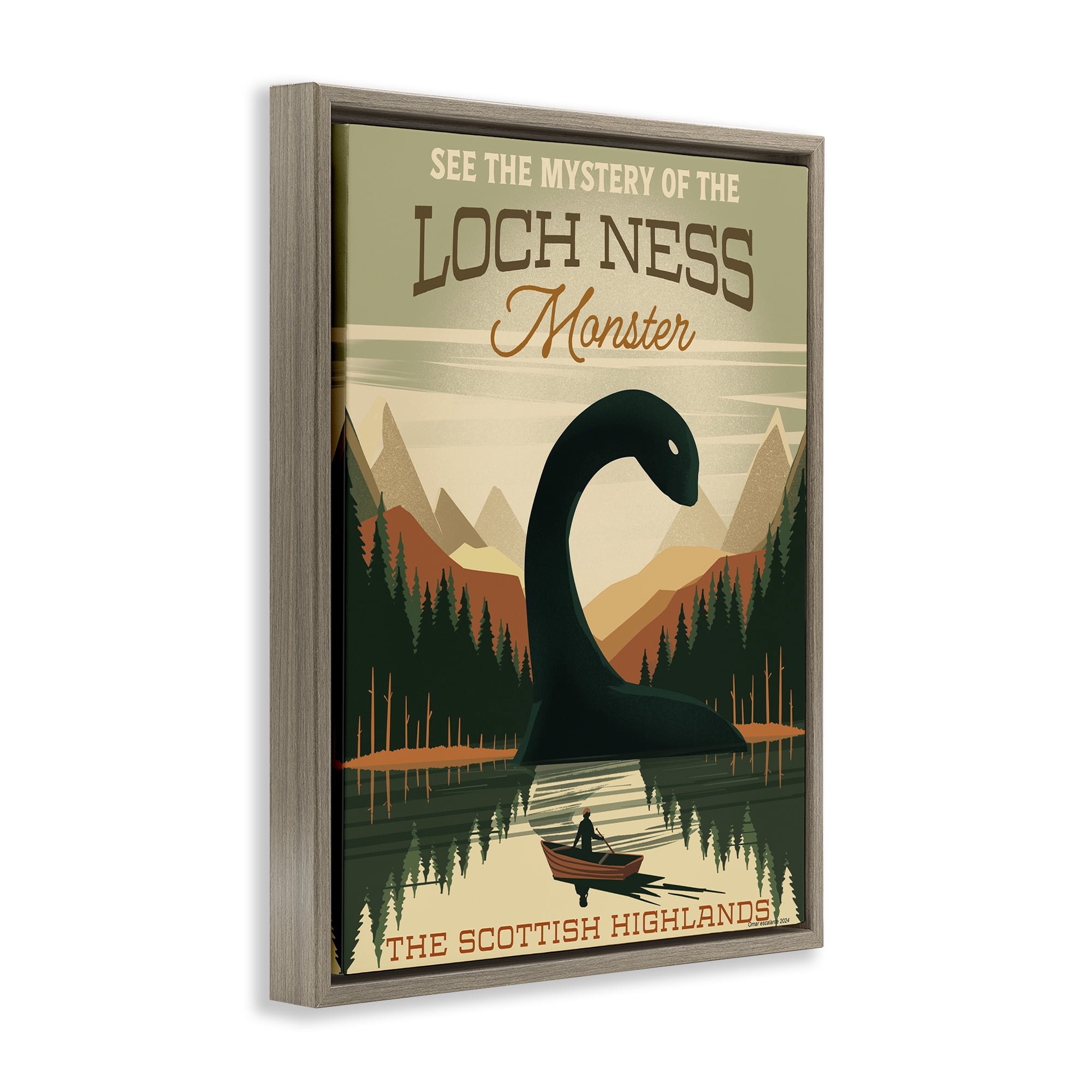 Stupell Industries Folklore Monster Tourism Brown Framed Floater Canvas Wall Art, design by Omar Escalante