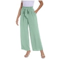 thumbnail image 3 of Huowey Womens Pants Solid Color High Waist Wide Leg Loose Lace Up Casual Pants Straight Leg Pants, 3 of 7