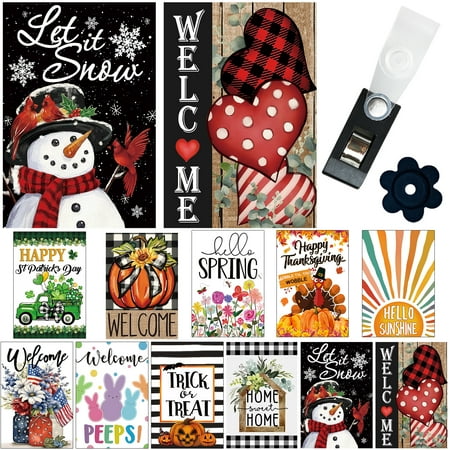 Yileqi Seasonal Garden Flag Set of 12 Double Sided 12x18 Inch, Spring Summer Memorial Day 4th of July Yard Flags for Outside Decor, Includes Free Anti-Wind Clip and Stopper