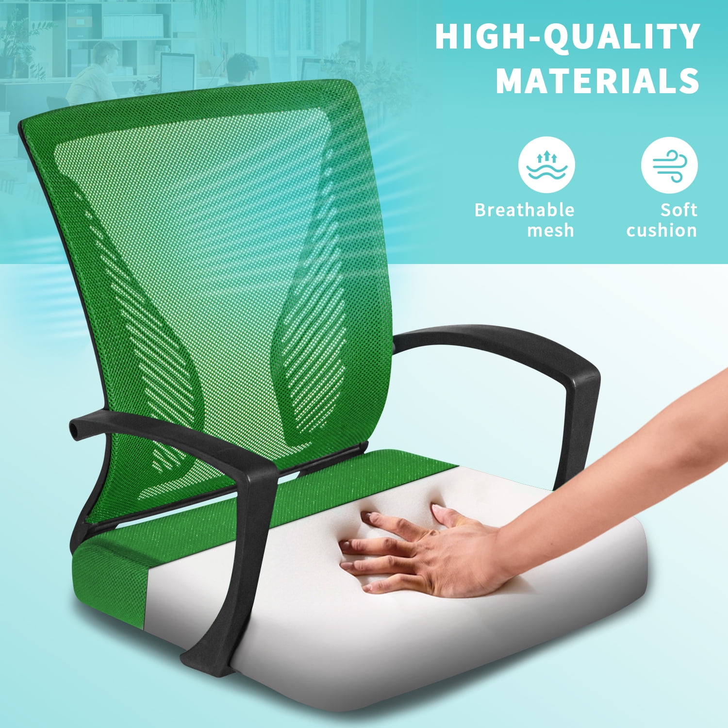 Furmax Office Chair Mid Back Swivel Lumbar Support Desk Chair, Height Adjustable Computer Ergonomic Mesh Chair with Armrest, Green