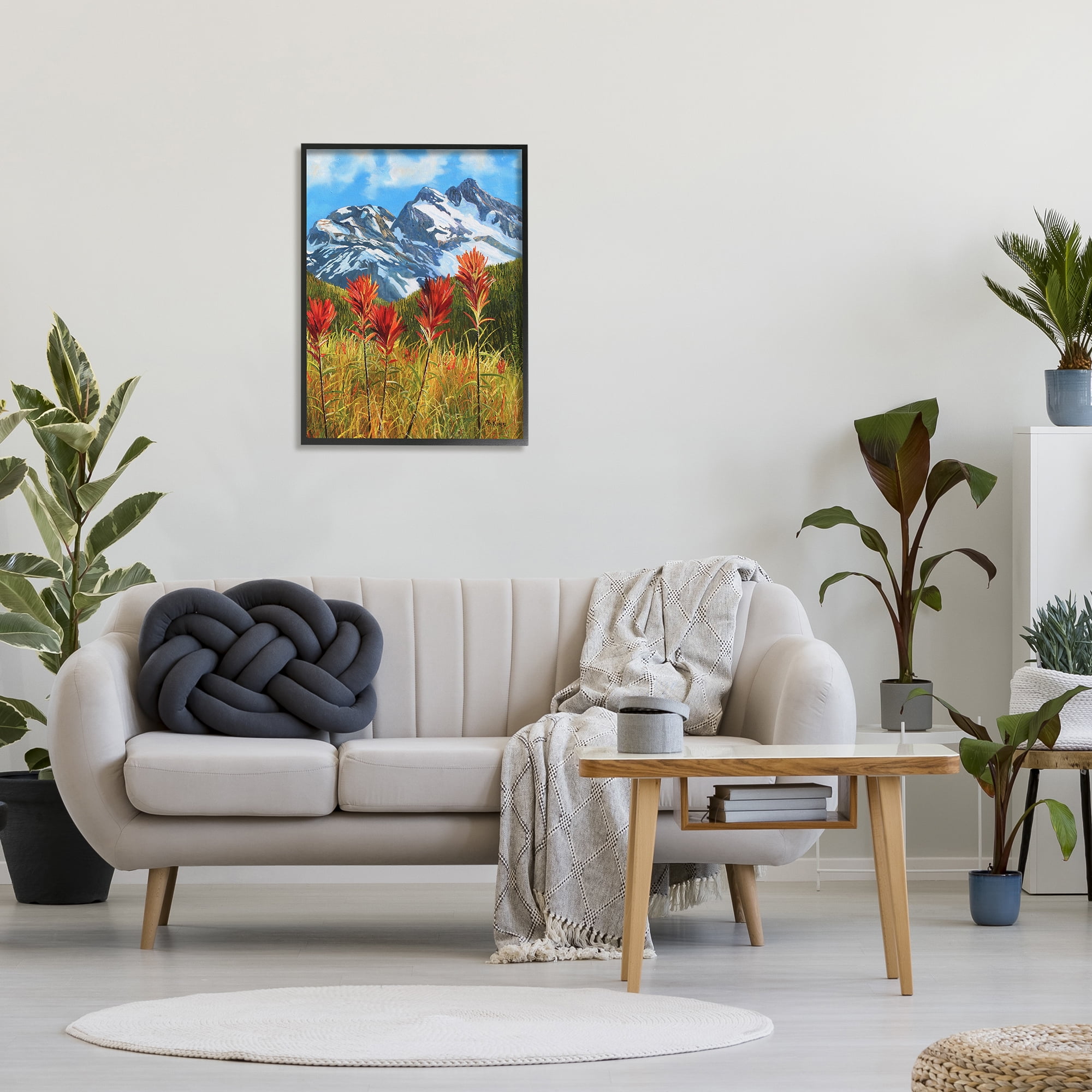 Stupell Industries Alpine Mountain Valley Nature Painting Black Framed Art Print Wall Art, 24 x 30